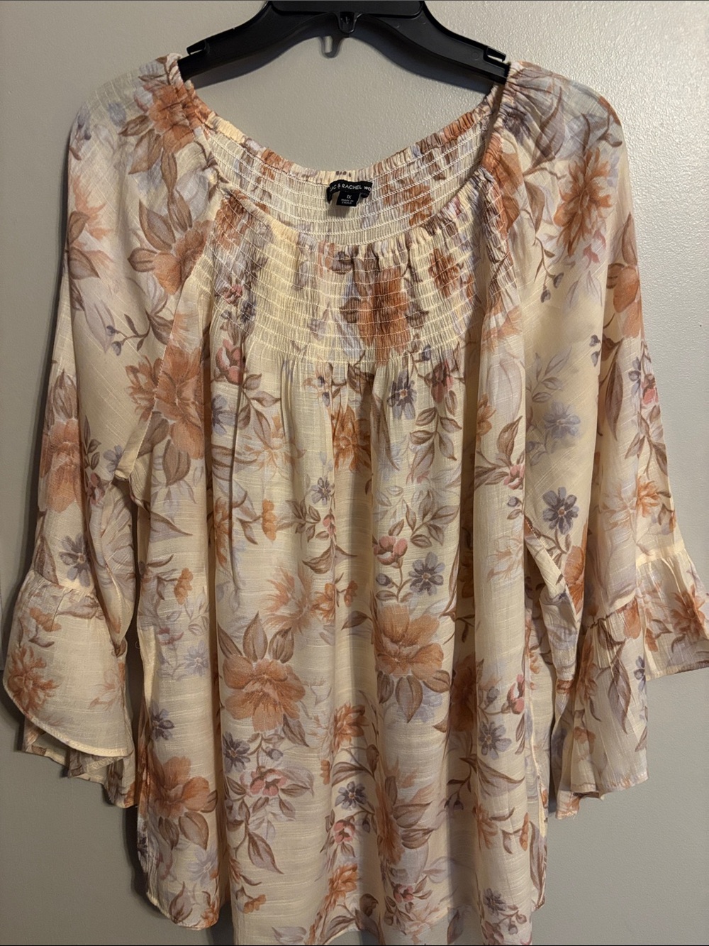 Zac & Rachel Cream Floral Smocked Neck Peasant Blouse